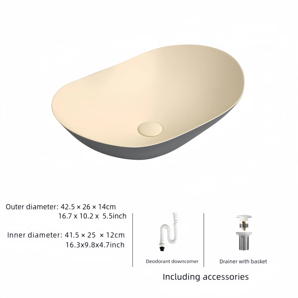 Lavabo de tocador de cerámica ovalado moderno, 16,3" x 9,8" - Lavabo de baño elegante con accesorios de drenaje (grifo no incluido)