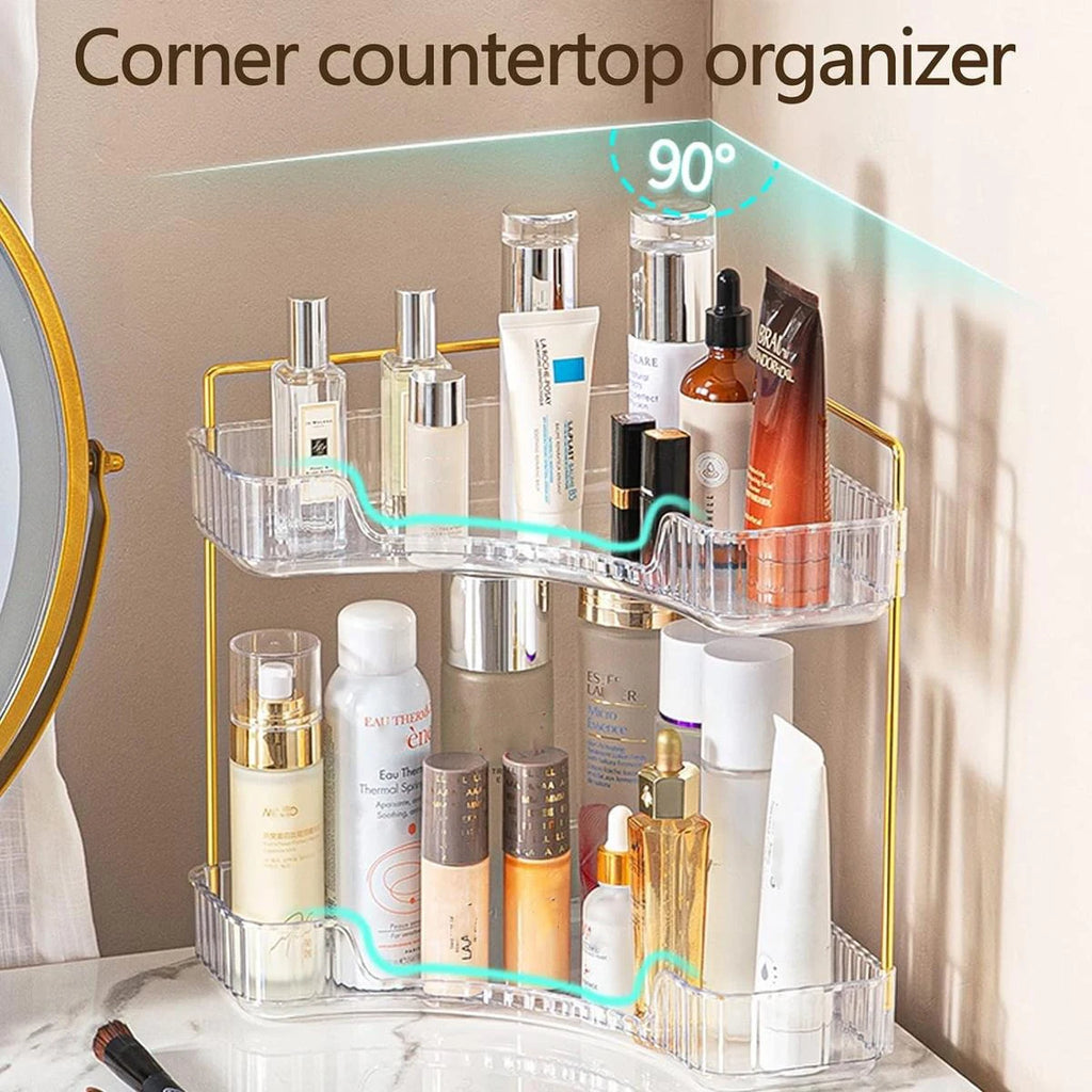 Organizador de esquina para baño, estante de encimera para maquillaje, bandeja para perfumes para almacenamiento en esquina