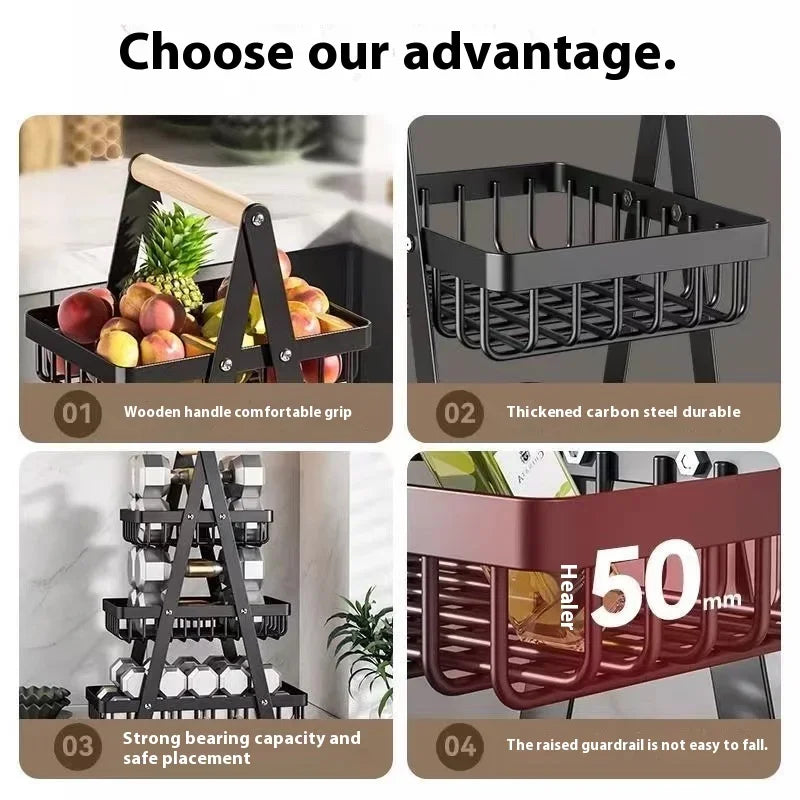 Nuevo Organizador de Cocina de 2 o 3 Niveles, Cesta para Frutas de Hierro, Portátil, para Almacenar Frutas, Pan y Aperitivos