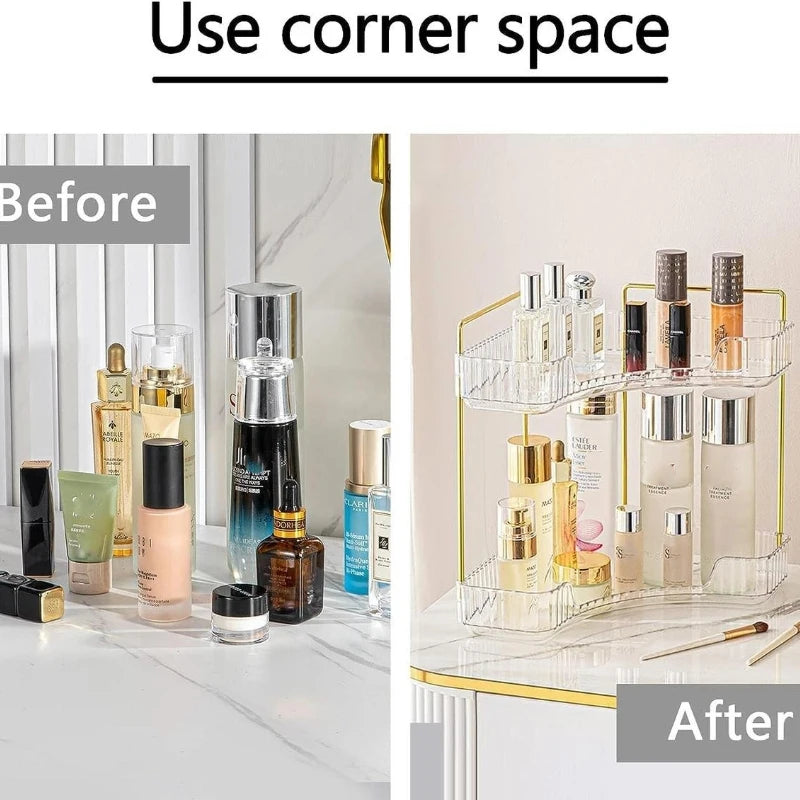 Organizador de esquina para baño, estante de encimera para maquillaje, bandeja para perfumes para almacenamiento en esquina