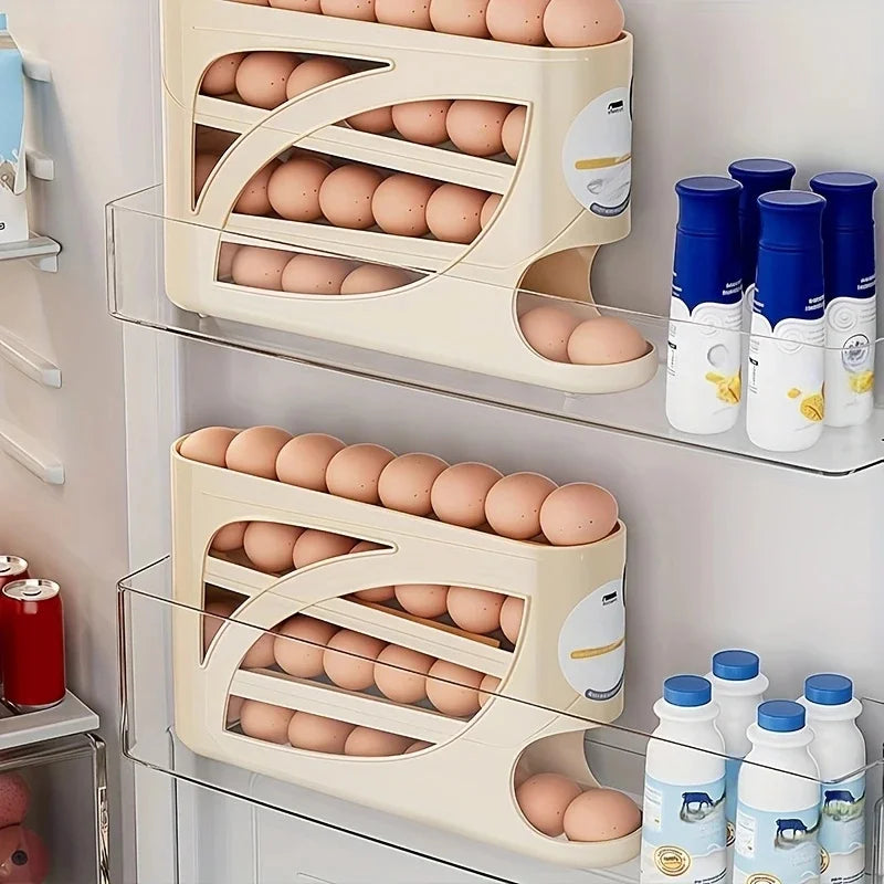 Contenedor Rodante de 3 Niveles para Huevos en el Refrigerador - Guarda 24 Huevos, Organizador de Gran Capacidad para Cocina y Refrigerador