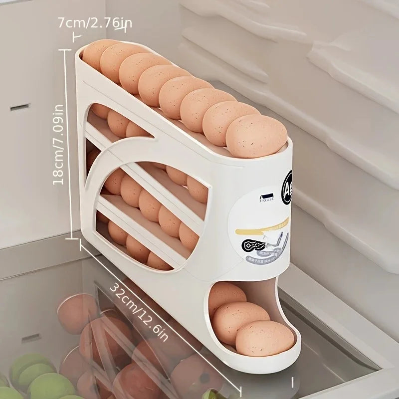 Contenedor Rodante de 3 Niveles para Huevos en el Refrigerador - Guarda 24 Huevos, Organizador de Gran Capacidad para Cocina y Refrigerador