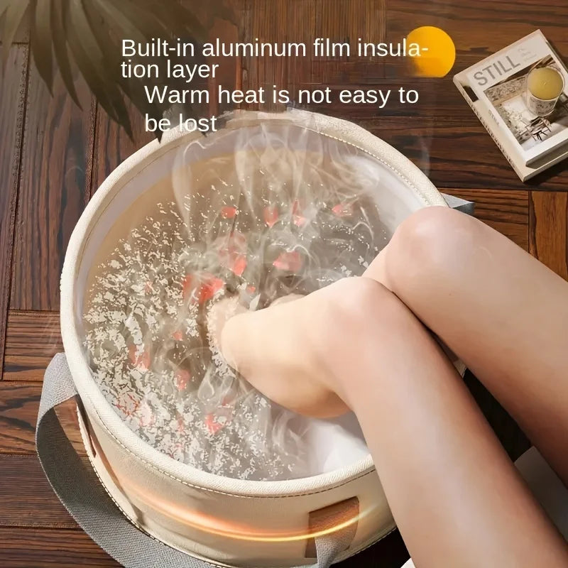 Tina de baño plegable y portátil para pies con conservación de calor - Cubeta profunda multifuncional, masajeador de pies