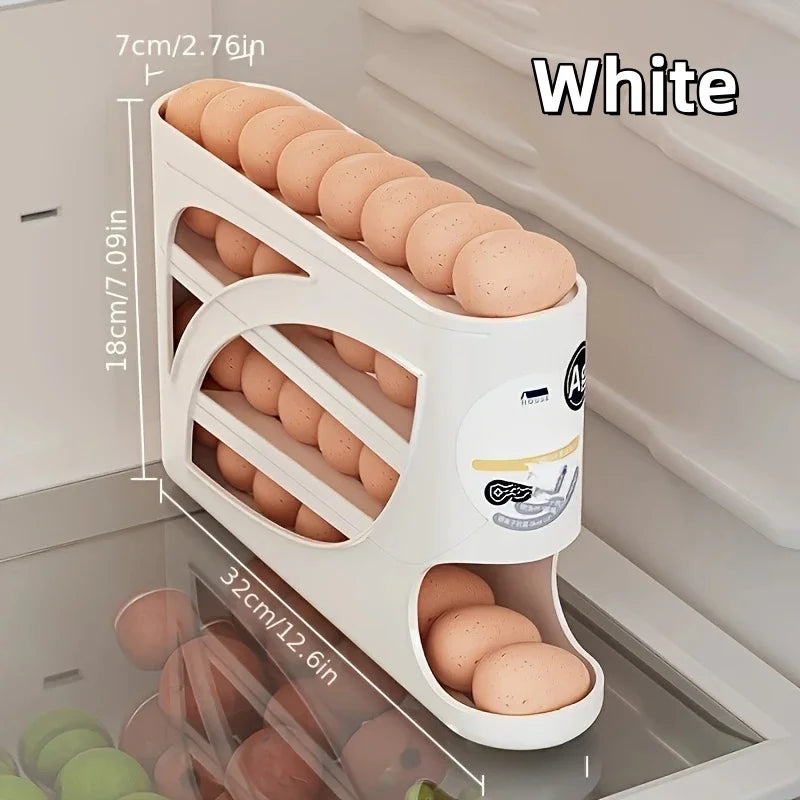 Contenedor Rodante de 3 Niveles para Huevos en el Refrigerador - Guarda 24 Huevos, Organizador de Gran Capacidad para Cocina y Refrigerador