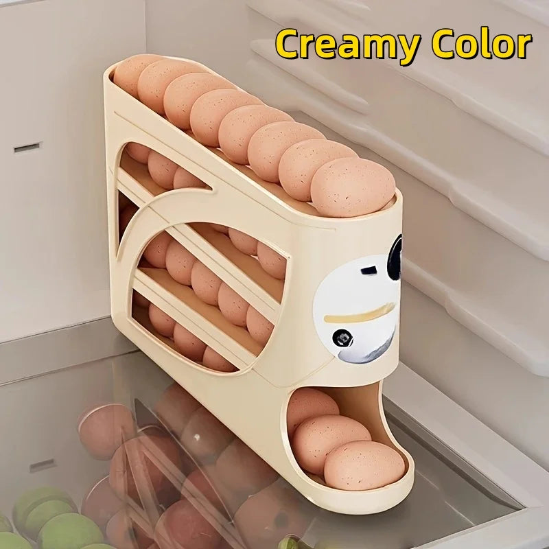 Contenedor Rodante de 3 Niveles para Huevos en el Refrigerador - Guarda 24 Huevos, Organizador de Gran Capacidad para Cocina y Refrigerador
