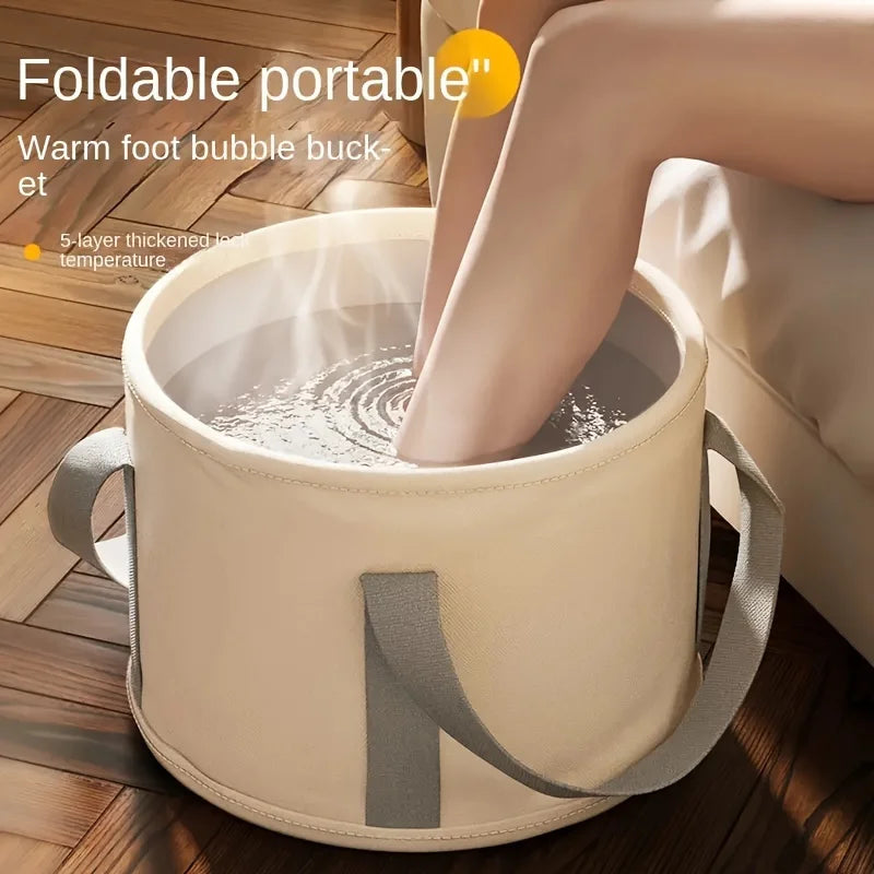 Tina de baño plegable y portátil para pies con conservación de calor - Cubeta profunda multifuncional, masajeador de pies