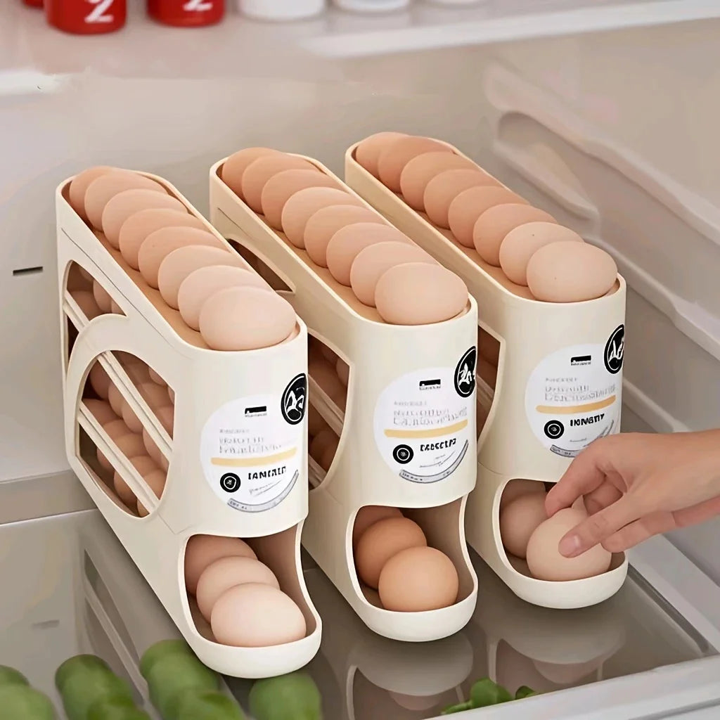 Contenedor Rodante de 3 Niveles para Huevos en el Refrigerador - Guarda 24 Huevos, Organizador de Gran Capacidad para Cocina y Refrigerador