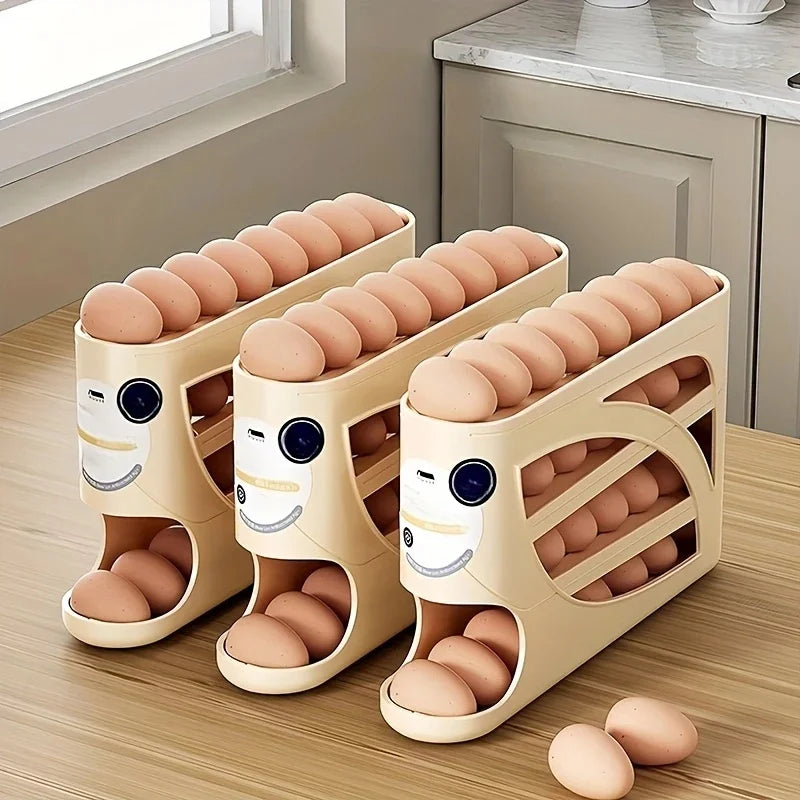 Contenedor Rodante de 3 Niveles para Huevos en el Refrigerador - Guarda 24 Huevos, Organizador de Gran Capacidad para Cocina y Refrigerador