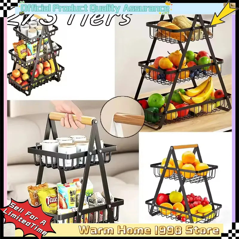 Nuevo Organizador de Cocina de 2 o 3 Niveles, Cesta para Frutas de Hierro, Portátil, para Almacenar Frutas, Pan y Aperitivos