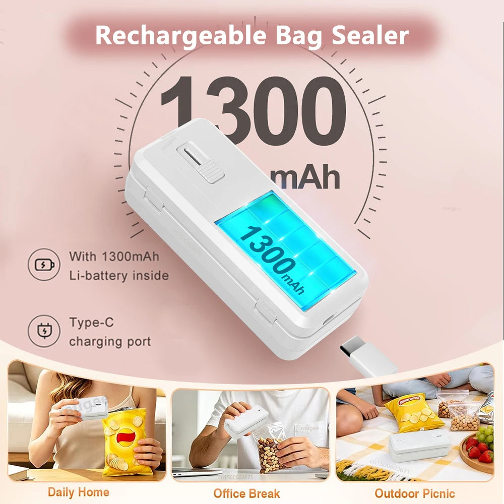 Plastic Bags Sealer Mini Heat Bag Sealer Handheld Portable Plastic Bag Sealing Machine USB Rechargeable Food Packaging Sealer