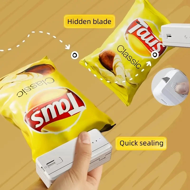 Máquina selladora portátil Recargable para bolsas, cortadora para volver a sellar snacks de papa, comida de cocina, etcetera