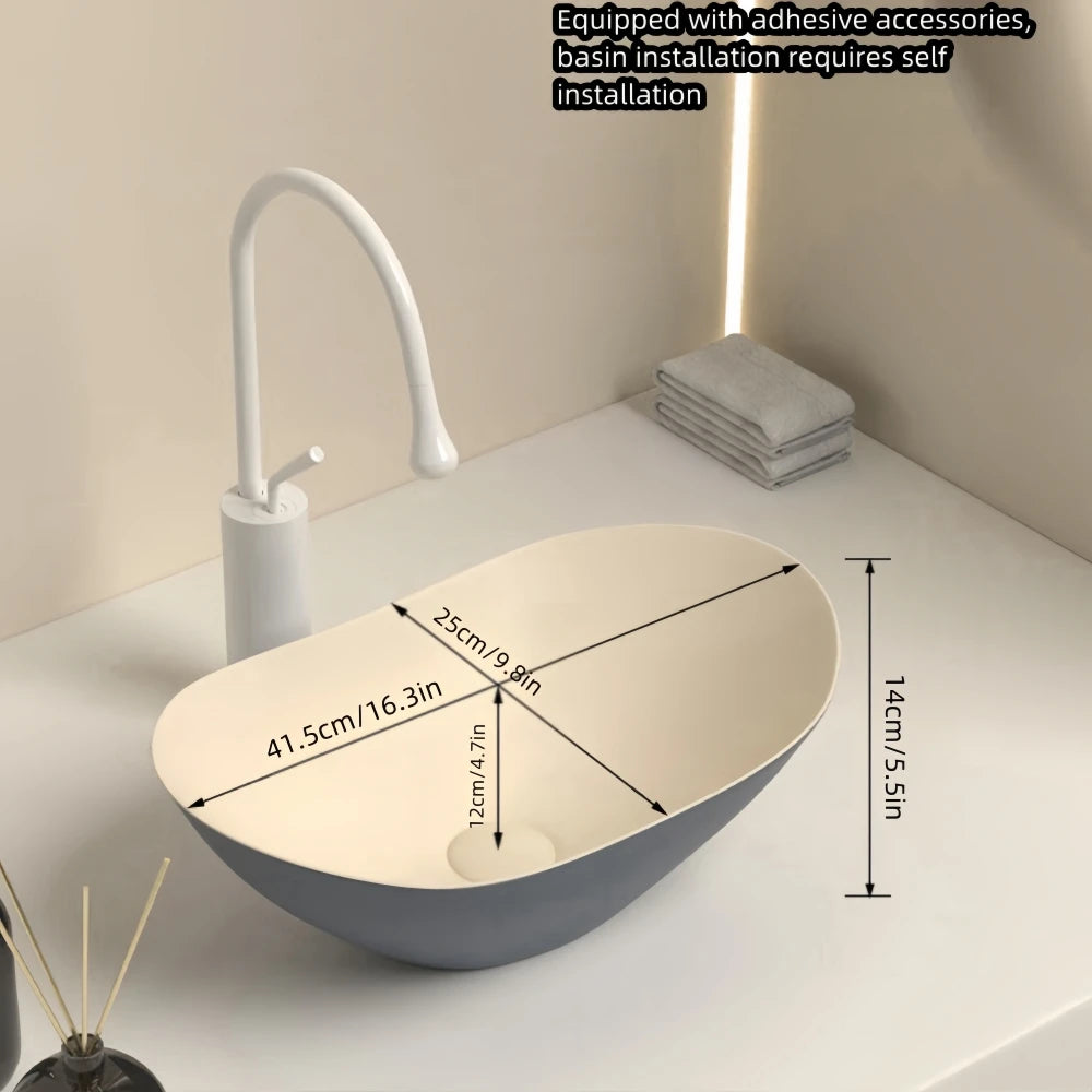 Lavabo de tocador de cerámica ovalado moderno, 16,3" x 9,8" - Lavabo de baño elegante con accesorios de drenaje (grifo no incluido)